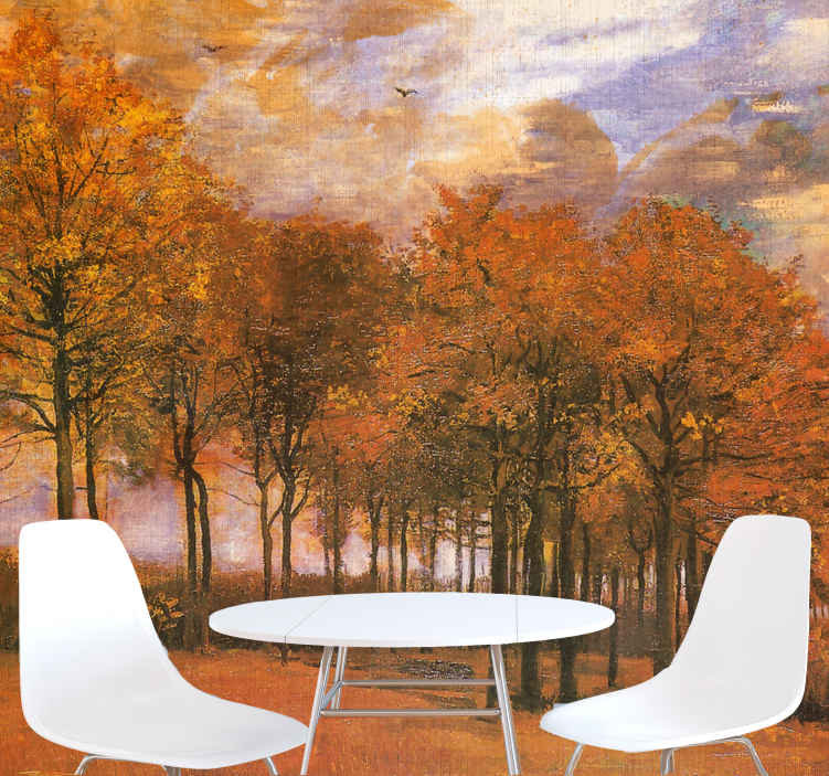 Mural de paisajes escenario de bosque en otoño - TenVinilo