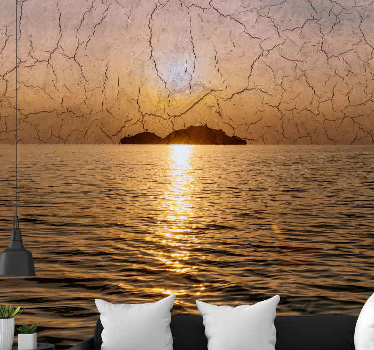 Fotomural naturaleza Amanecer reflejado en el mar con dos rocas - TenVinilo