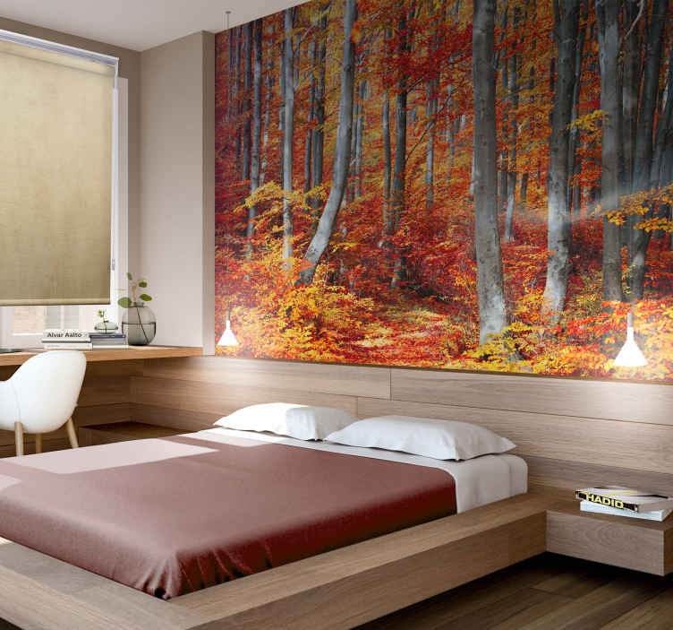 Mural de naturaleza paisaje de bosque en otoño - TenVinilo