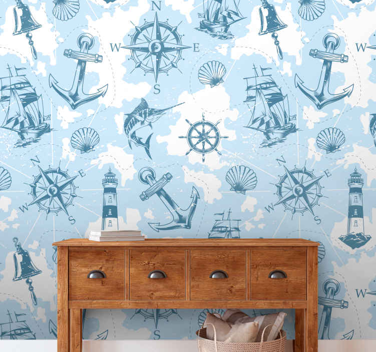Tapisserie paysage éléments d'aventure marine - TenStickers