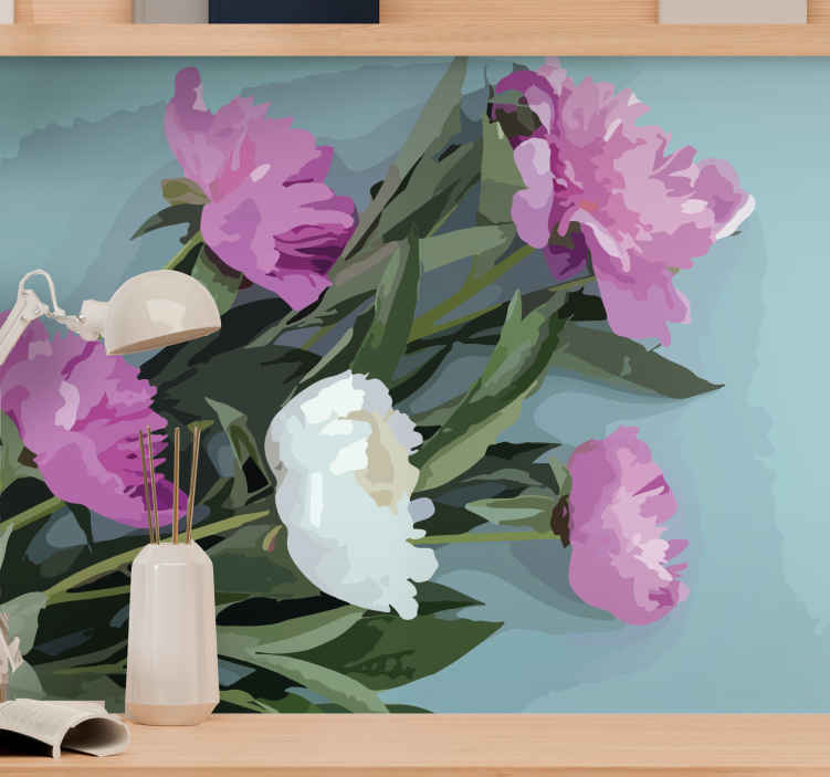 Fotomurali floreali Peonie viola foglie verdi