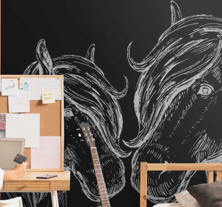Chalkboard horses mural wallpaper TenStickers