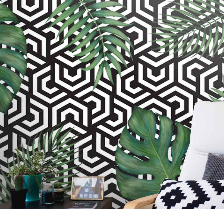 Monstera leaves modern mural wallpaper - TenStickers