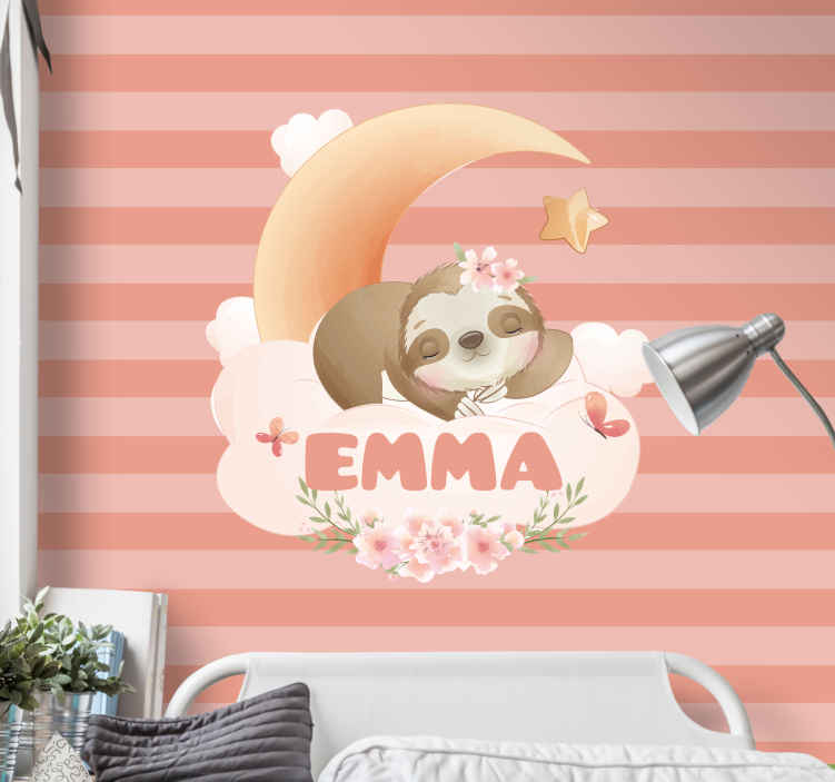 Cute animals sloth with name Nursery Wall Mural - TenStickers