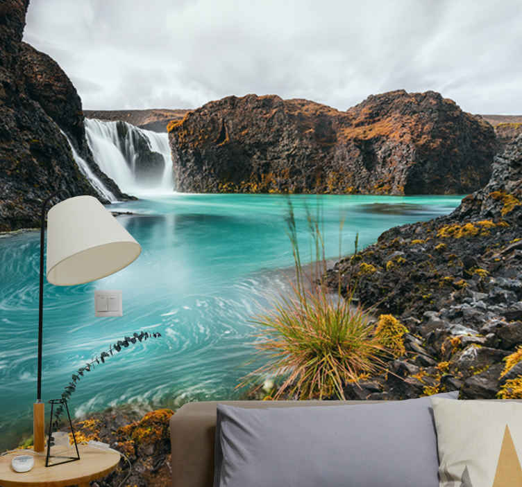 Fotomural de montañas Lago turquesa con - TenVinilo