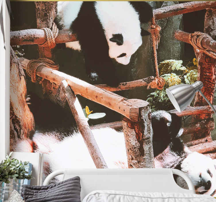 Animals wall mural panda playtime scene - TenStickers