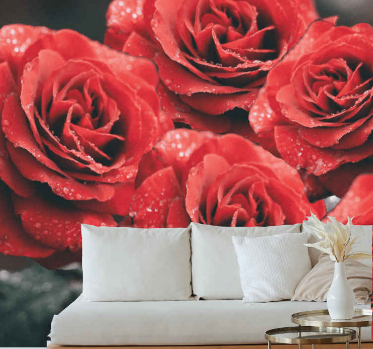 abort Imperial world Isot punaiset ruusut vesipisaroilla valokuvatapetti kukka - Tenstickers