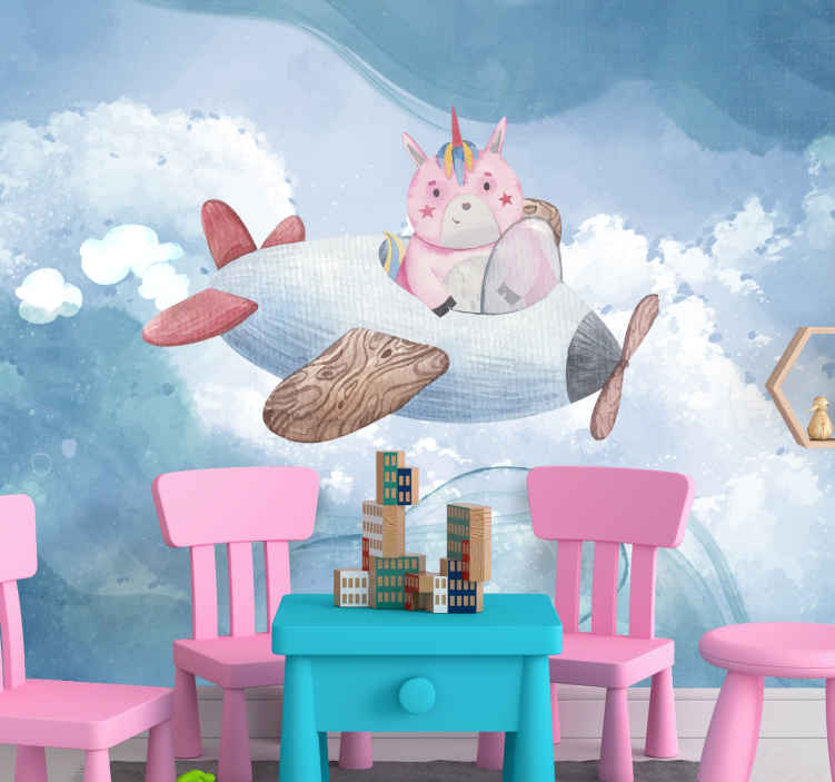 Mural de fantasía avión unicornio volador - TenVinilo
