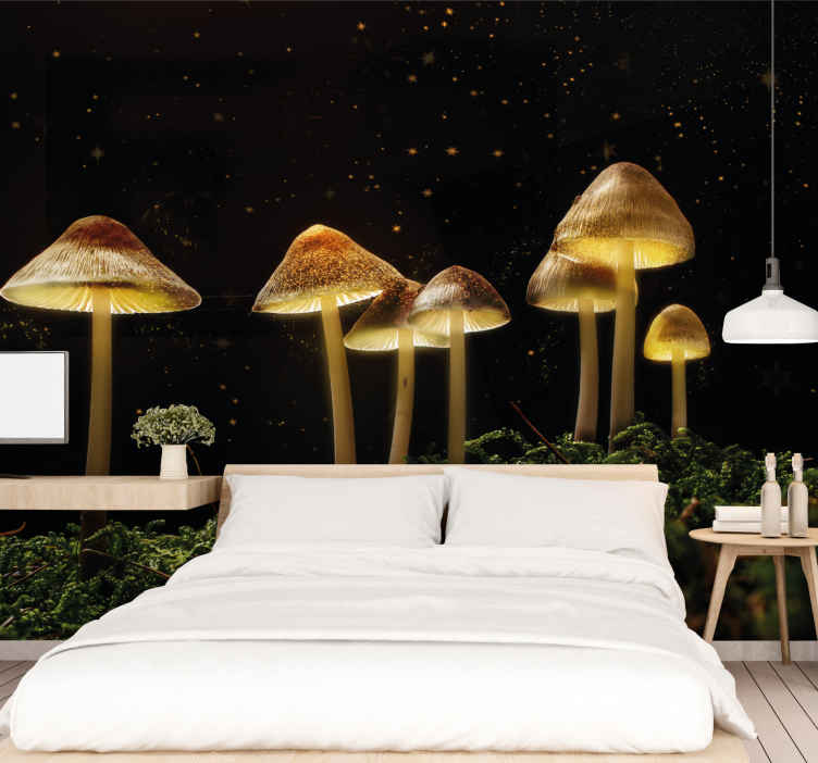 Wild mushrooms glow nature wall mural - TenStickers