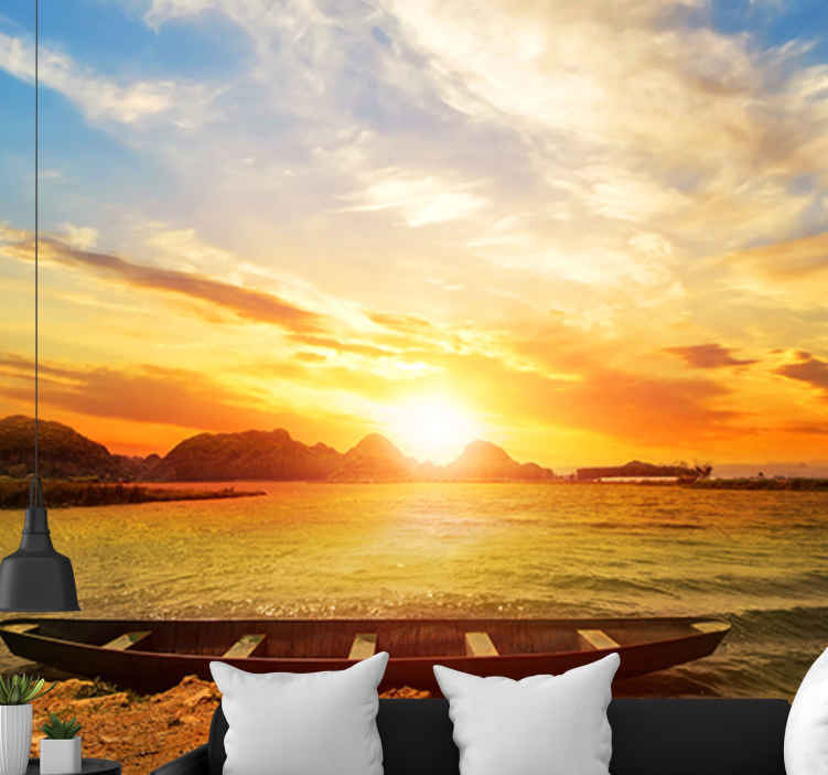 Landscape mural serene sunset reflection - TenStickers