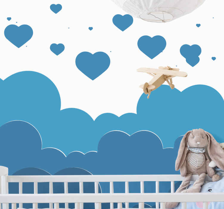 Fotomural para bebés Patrón de nube de corazón azul - TenVinilo