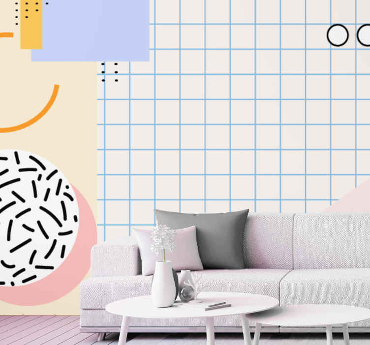 Murales camera da letto Quadrati astratti anni '80 con colore