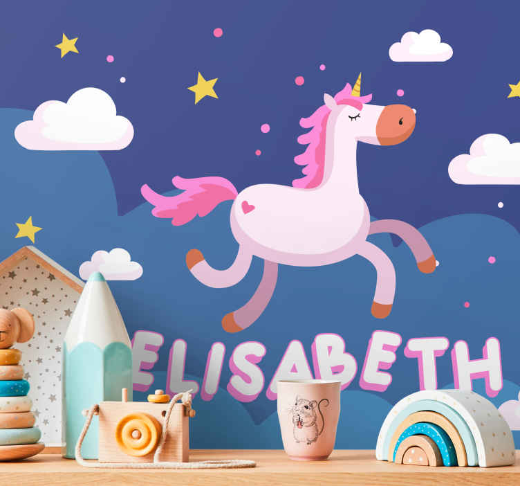 Personalised unicorn with pink hair fantasy mural - TenStickers