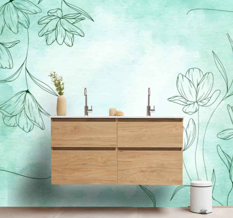 Fotomurali fiori Trama acquerello verde con piante