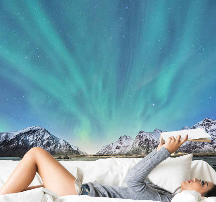 Mural de montañas experiencia de auroras boreales - TenVinilo