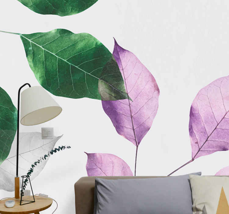 Mural de naturaleza con acentos botánicos verdes - TenVinilo
