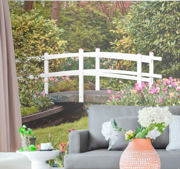 Fotobehang landschap serene tuinbrug - TenStickers