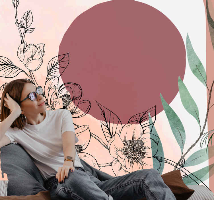 Mural de flores composición de elementos florales - TenVinilo