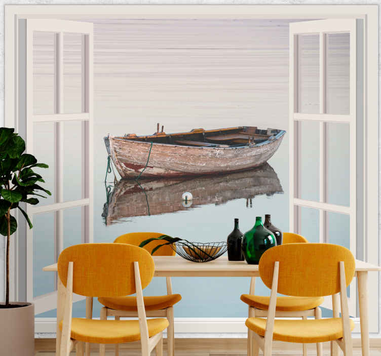 Fotobehang meer rustieke bootreflectie - TenStickers