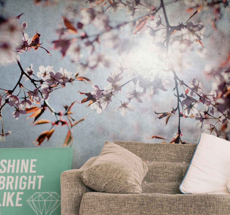 Cherry blossom fields with the sun mural wallpaper TenStickers