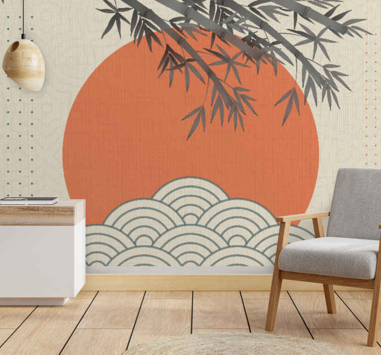 Japandi style leaves shapes vintage mural  TenStickers