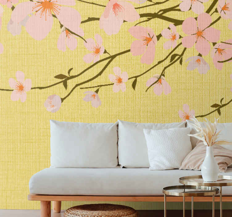 Minimalistic flowers with yellow vintage mural - TenStickers