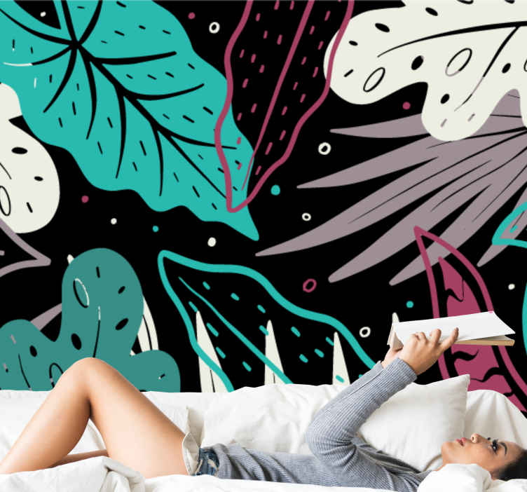 Mural de naturaleza motivos decorativos de hojas - TenVinilo