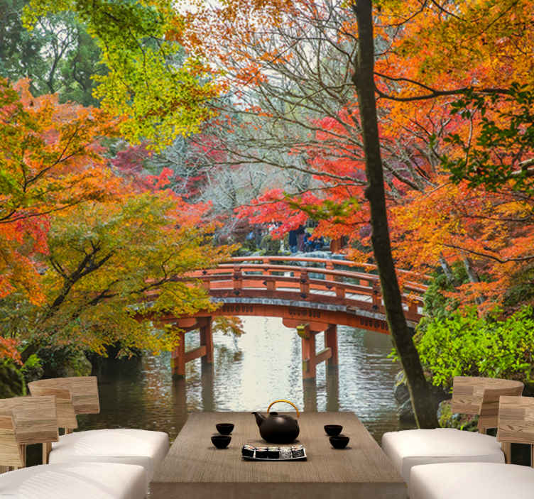 Papel pintado vinilo naturaleza Jardín Japones beige
