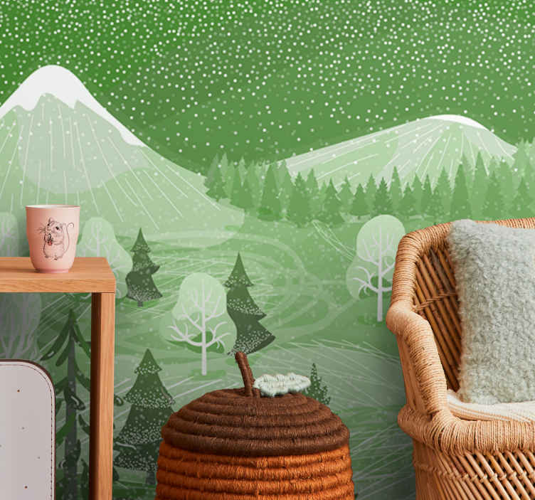 Mural de naturaleza vista del bosque montañoso - TenVinilo