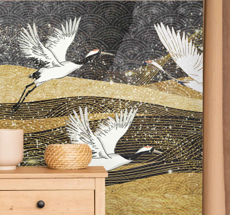 White oriental birds mural wallpaper - TenStickers