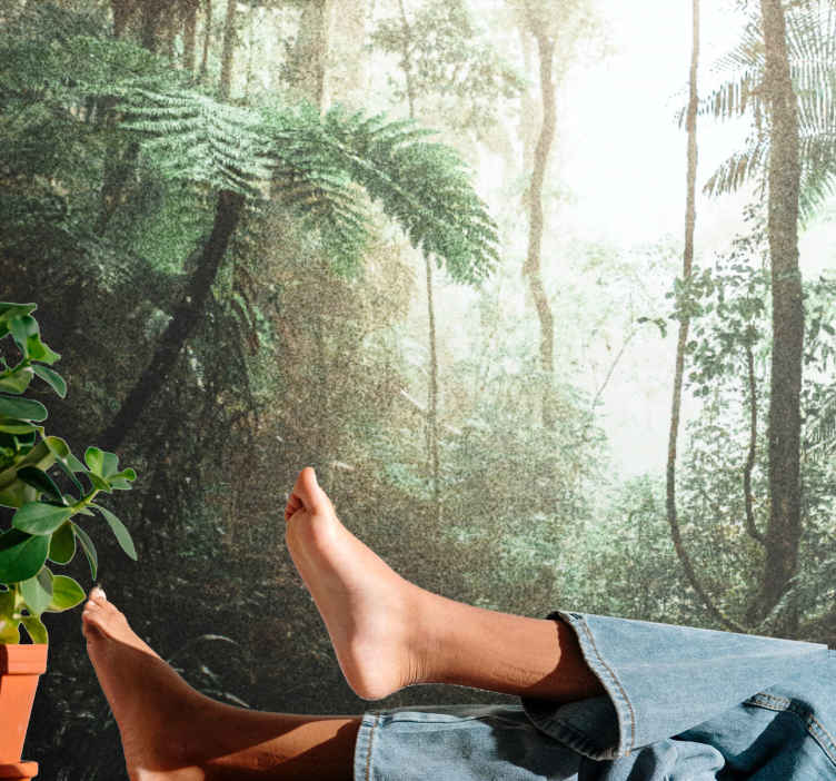 Forest wall mural lush jungle tranquility - TenStickers