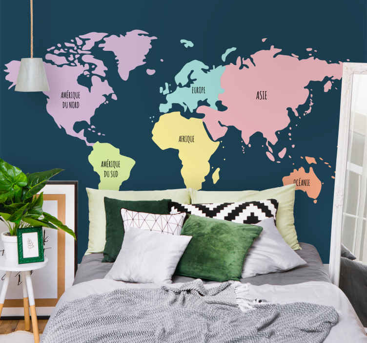 Papier peint mural carte du monde Continents couleurs pastel fr - TenStickers