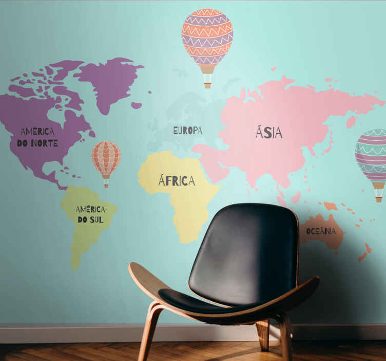 Mural de parede mapa mundial design nórdico com balões - TenStickers