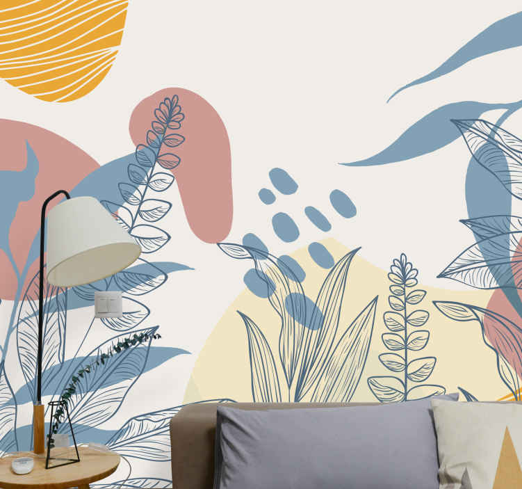 Mural pared abstracto Hojas de estilo escandinavo - TenVinilo