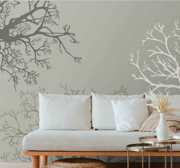 Solid color trees with grey modern mural wallpaper - TenStickers