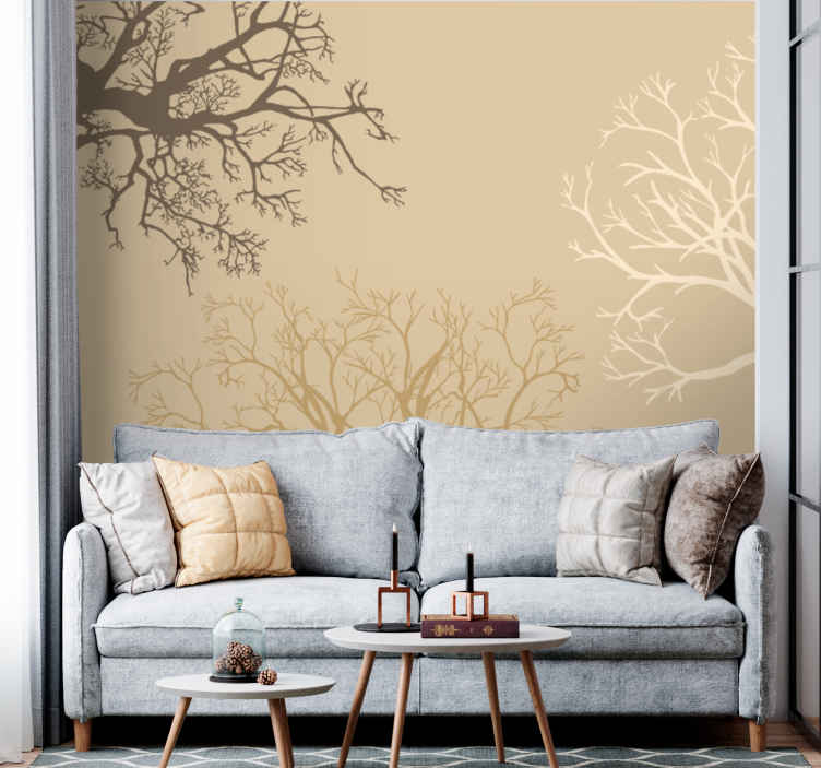 Solid color trees with beige background modern mural wallpaper - TenStickers