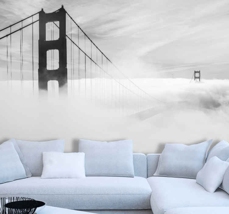 Adesivi murali 3d grandi Ponte 3d in una giornata nebbiosa