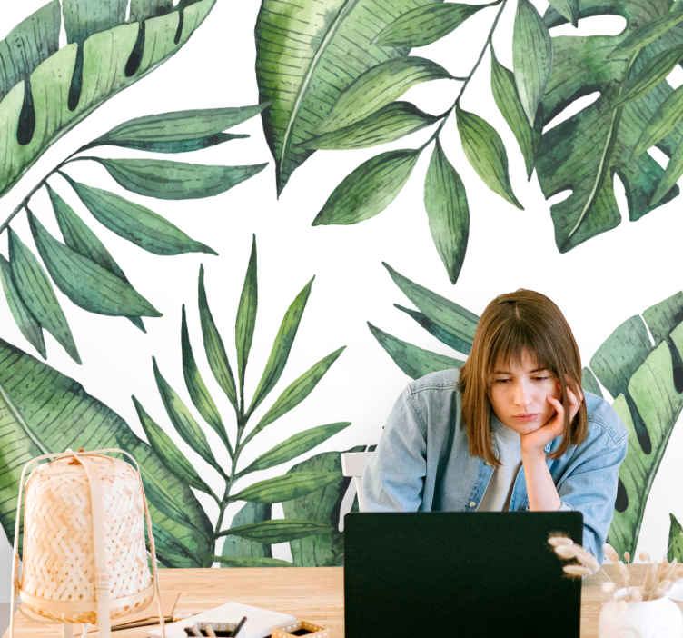 Mural de naturaleza diseños frondosos exuberantes - TenVinilo