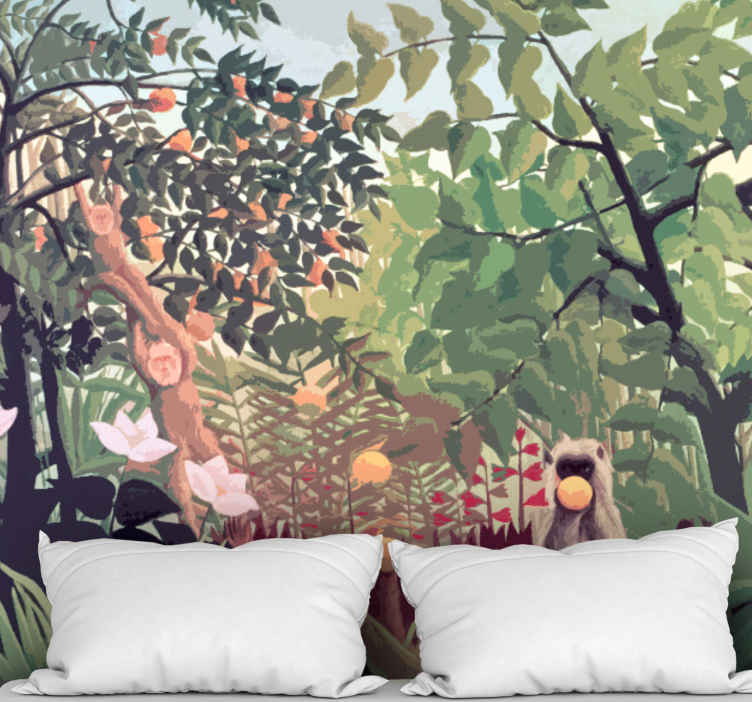 Abstract tropical leaves pattern living room mural  TenStickers