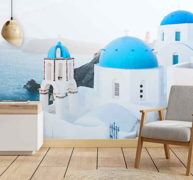 Fotomurais de paisagens Casas brancas e azuis de santorini - TenStickers