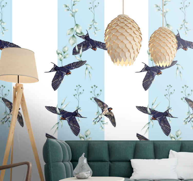 Animal wall mural swallows and greenery - TenStickers