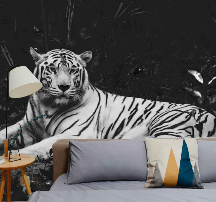 Tigre 3d em papel de parede fotomural vinílico de parede - TenStickers