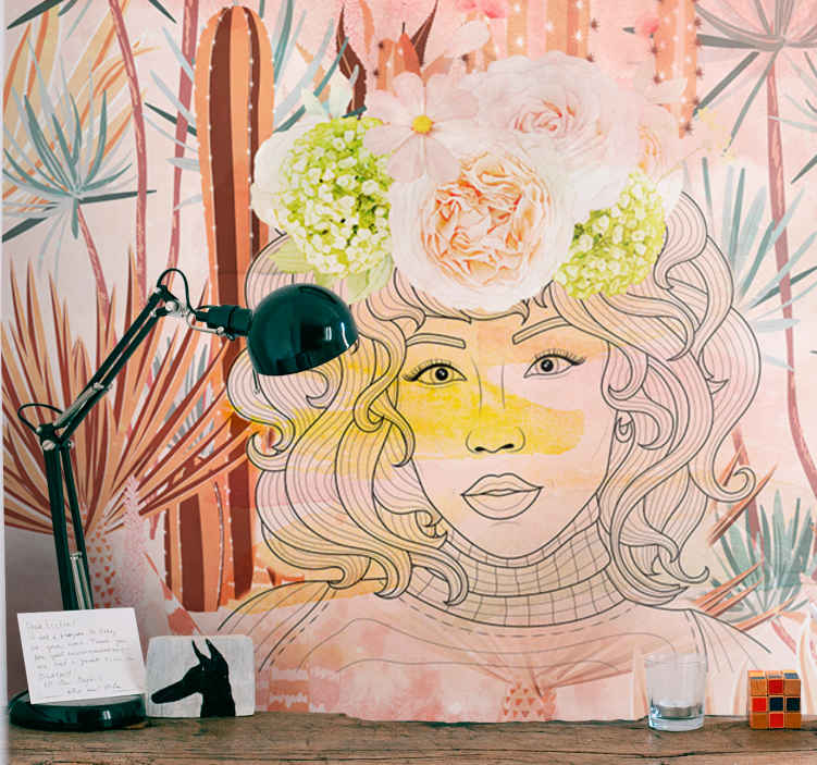 Art wall mural floral portrait artwork - TenStickers