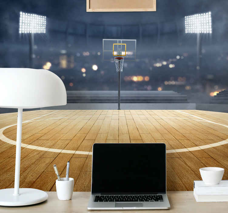 Foto mural 3d cancha de baloncesto - piso madera