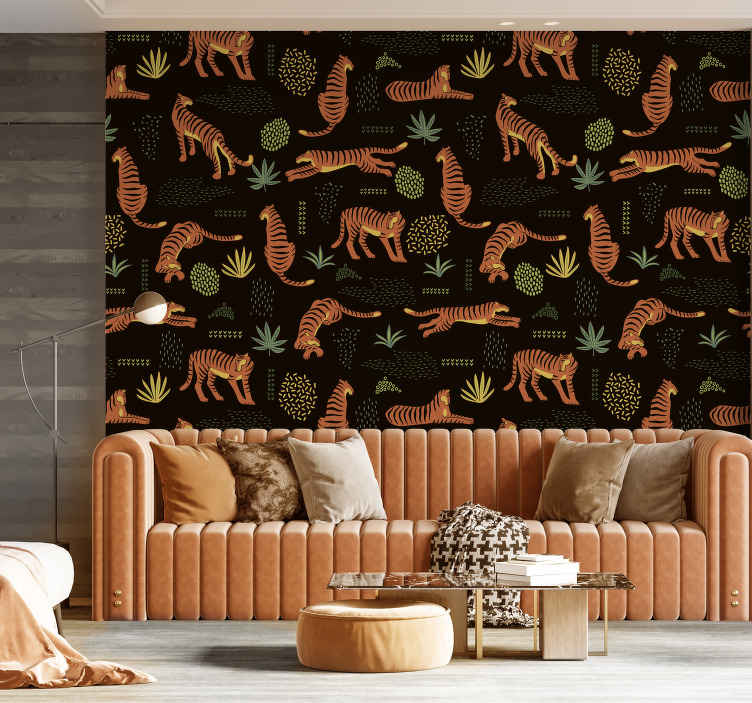 Tijgerpatroon foto behang diverse dieren - TenStickers