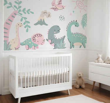Pastel dinosaurs  nursery wall mural - TenStickers