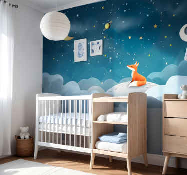 Tapisserie pour chambre bébé renard dans le ciel - TenStickers
