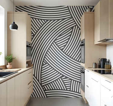 Tapisserie cuisine entrelacement de lignes noires et blanches - TenStickers