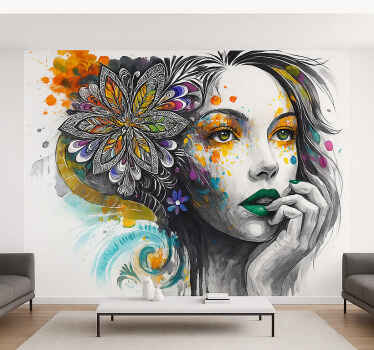 Exploding colours portrait graffiti wall mural - TenStickers