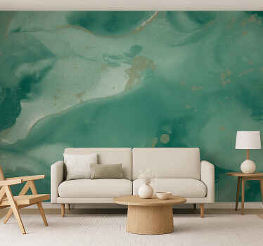 Mural para salón remolinos de mármol esmeralda - TenVinilo